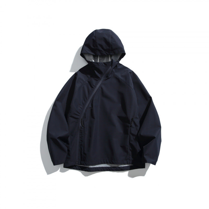 Unisex Lightweight Tech Rain Jacket with Asymmetrical Zipper Mune Fashion
