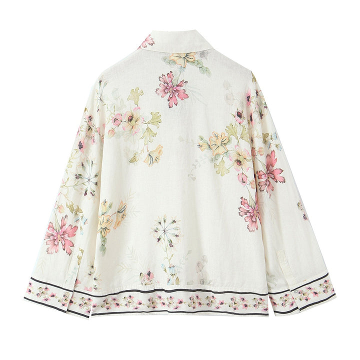 Women's loose-fitting floral button-down blouse with border print Mune Fashion
