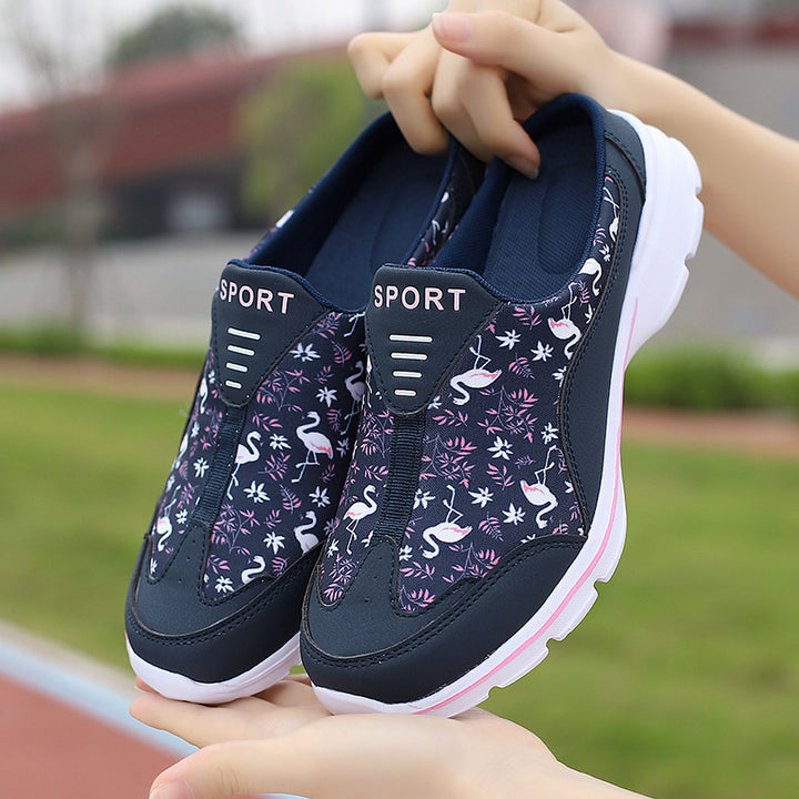 Ladies slip-on sneakers with flamingo motif, elastic entry and cushioned EVA sole Mune Fashion