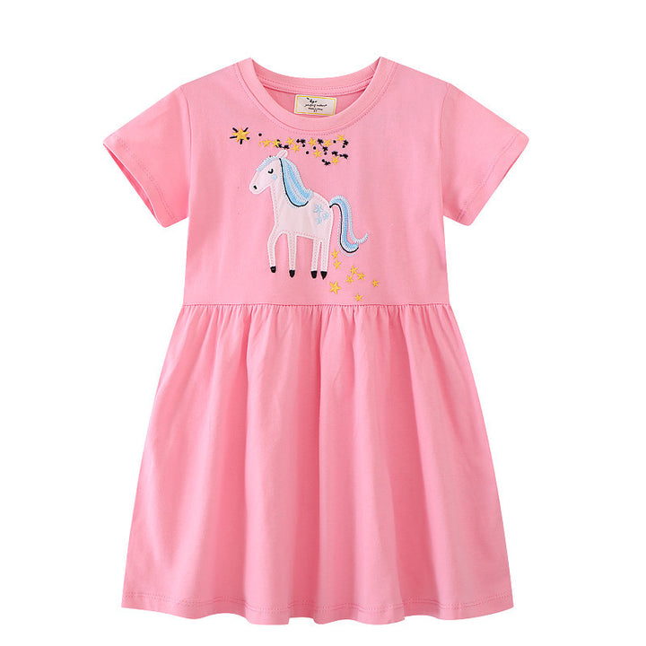 Girl Short Sleeve Dress with Charming Unicorn Design Mune Fashion