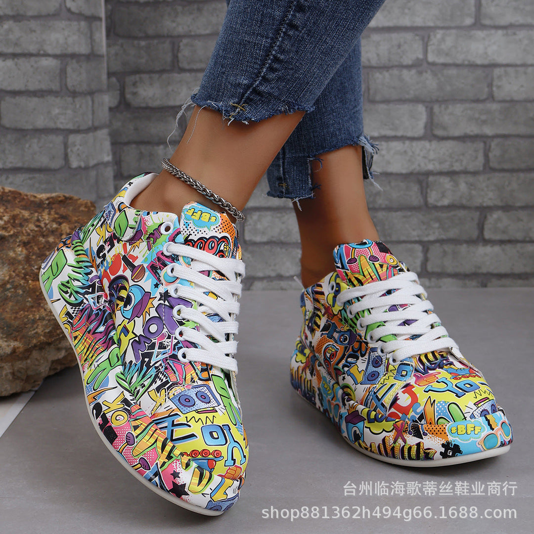 Women’s Fashion High-Top Sneakers with Colorful Graphic Design Mune Fashion