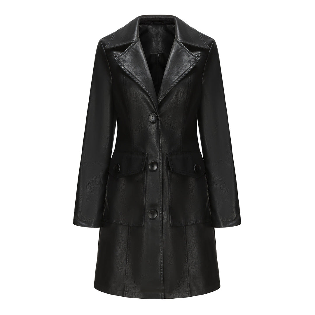 Women's Fashionable Faux Leather Blazer with Practical Pockets Mune