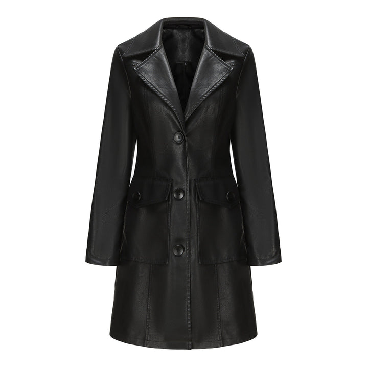 Women's Fashionable Faux Leather Blazer with Practical Pockets Mune