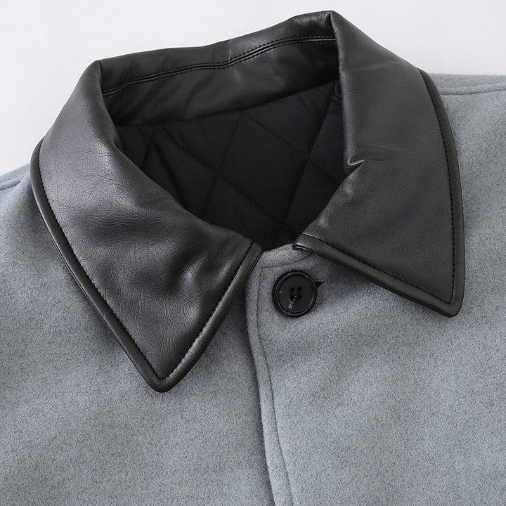 Unisex Short Blouson in minimalist Workwear look made of wool blend with leather look collar Mune Fashion