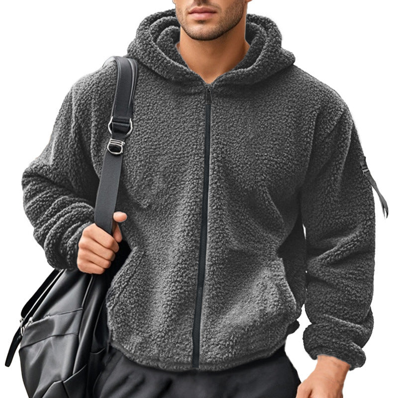 Men's padded Sherpa fleece hoodie jacket with full zipper, elastic hem, and sleeve zipper pocket Mune Fashion