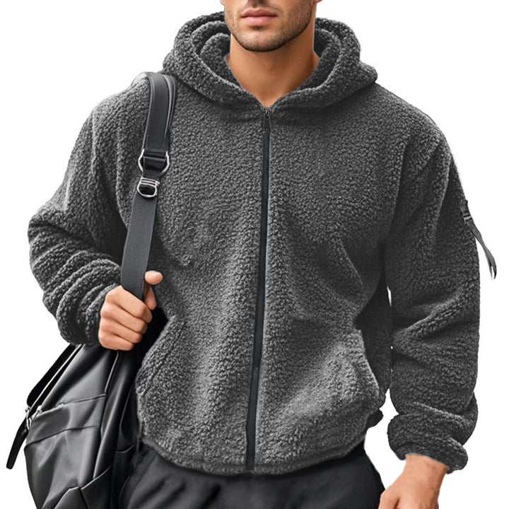 Men's padded Sherpa fleece hoodie jacket with full zipper, elastic hem, and sleeve zipper pocket Mune Fashion