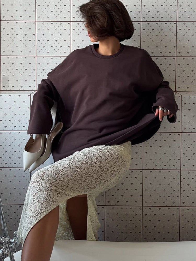 Women's Oversized Sweatshirt with Raglan Sleeves & Extra Long Lounge Cut Mune Fashion