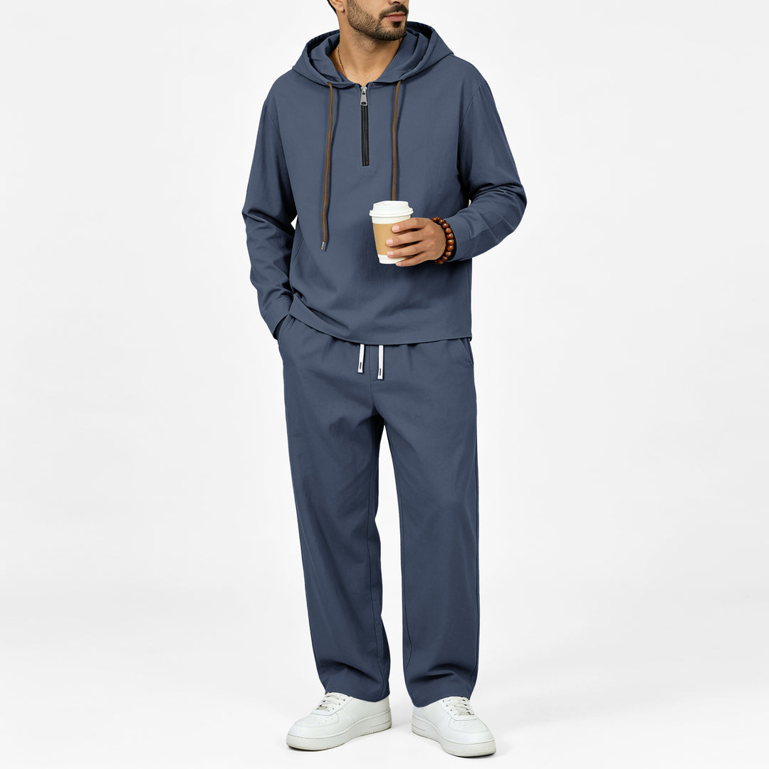 Men's Lightweight Half-Zip Hoodie in Relaxed Fit with Drawstring Mune Fashion