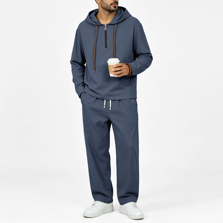 Men's Lightweight Half-Zip Hoodie in Relaxed Fit with Drawstring Mune Fashion
