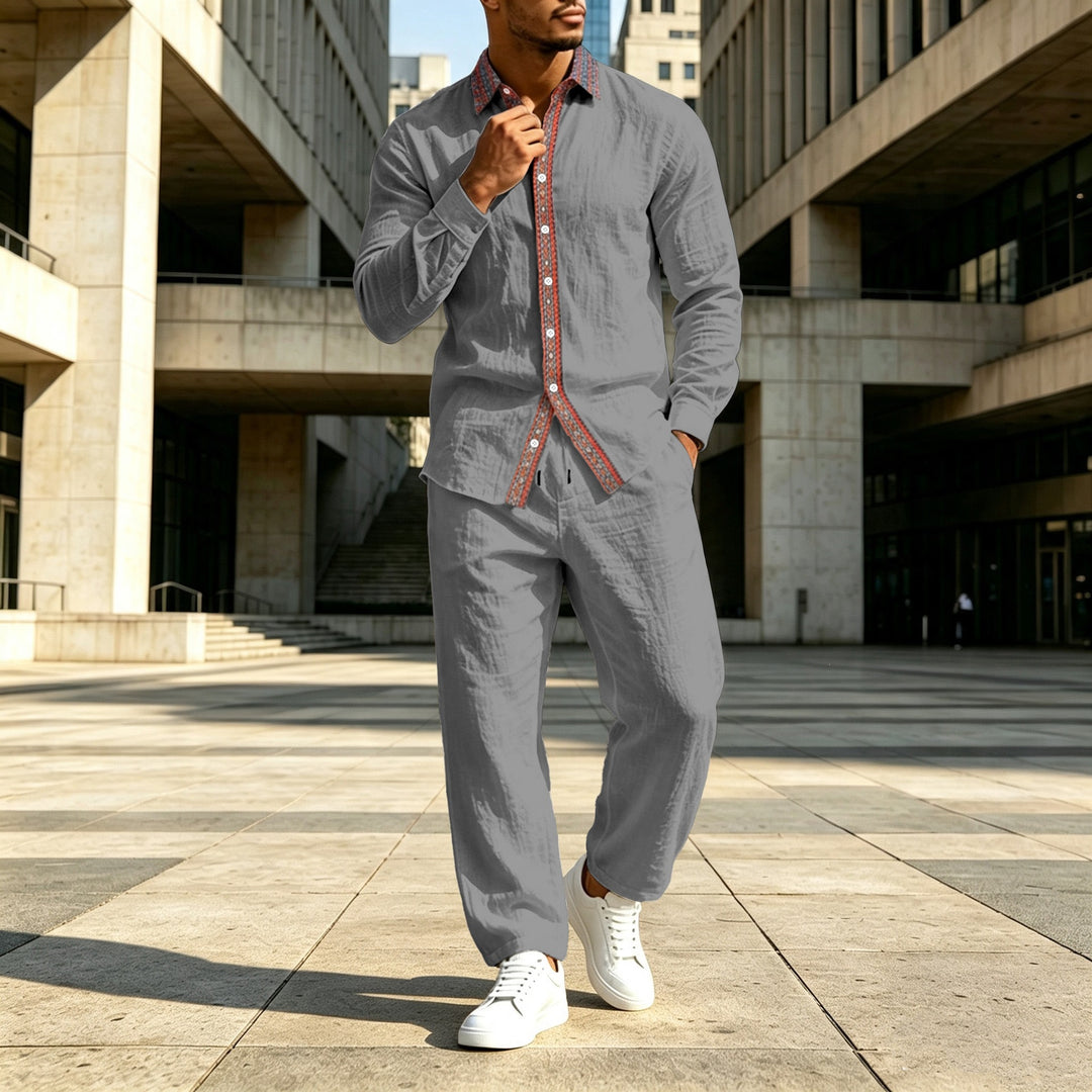 Men's linen shirt with contrast button placket and casual fit Mune Fashion