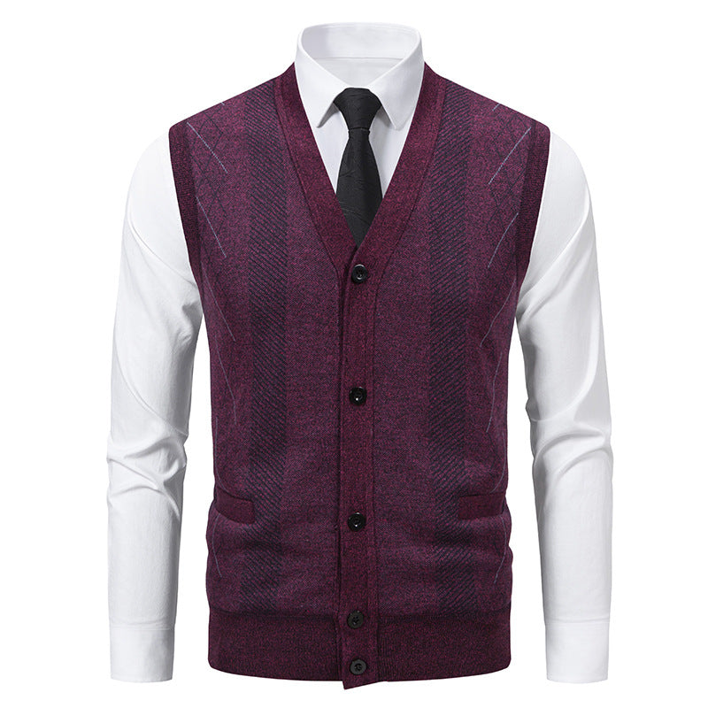 Men's Tailored Fine Knit Vest with V-Neck, Button Placket, and Side Pockets Mune Fashion