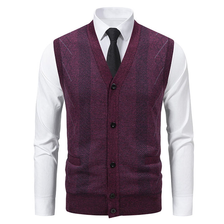 Men's Tailored Fine Knit Vest with V-Neck, Button Placket, and Side Pockets Mune Fashion