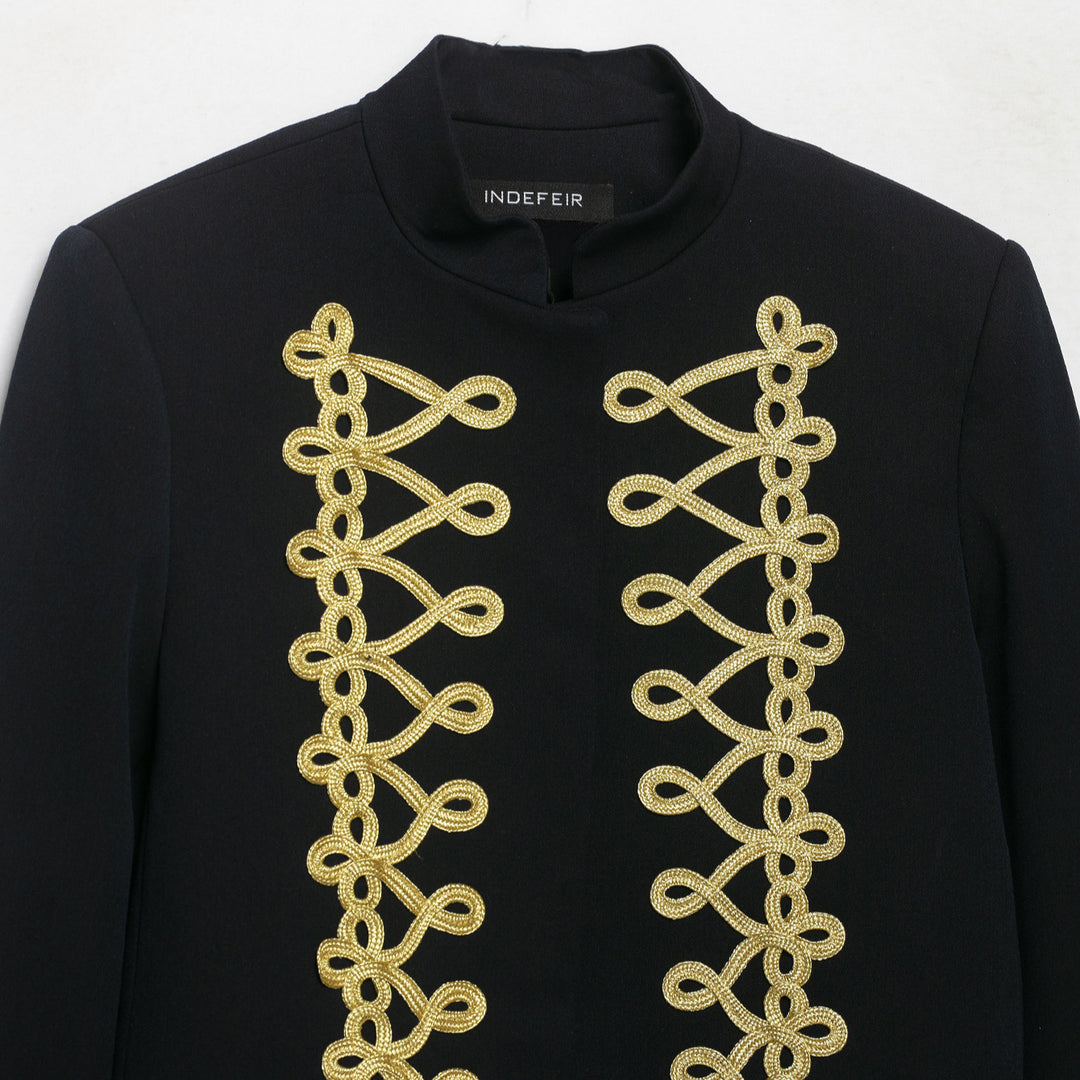 Women's Cropped Military-Inspired Short Jacket with Decorative Gold Trim Mune Fashion