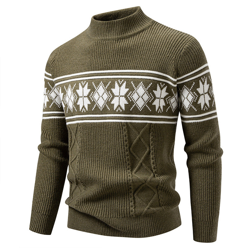 Men's Nano Winter Structured Sweater with Short Stand-Up Collar and Norwegian Pattern Mune Fashion