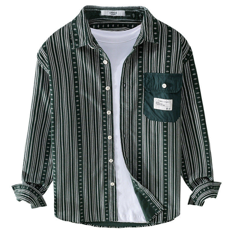 Men's Loose Ethno Stripe Shirt in Cotton Blend with Contrasting Breast Pocket Mune Fashion