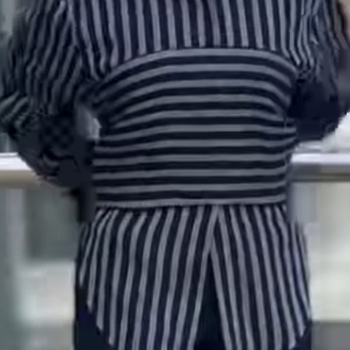 Women Striped Shirt Blouse with Waist Belt, Longer Hem and Side Slit Mune Fashion