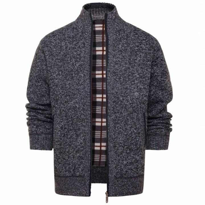 Men's brushed cardigan with checked thermal lining and stand-up collar Mune Fashion