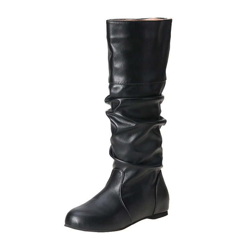 Women's casual knee-high slouch boots with flexible shaft and flat heel Mune Fashion