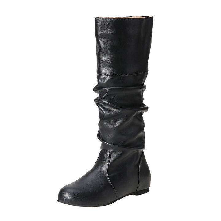 Women's casual knee-high slouch boots with flexible shaft and flat heel Mune Fashion