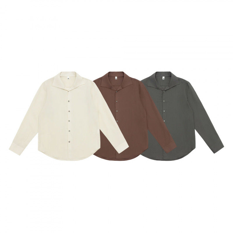Men's Lightweight Long Sleeve Shirt with Open Lapel Collar and Boxy Cut Mune Fashion