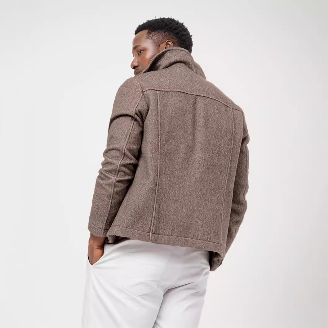 Men's Boucle Work Jacket with Shirt Collar, Chest Flap Pockets and Metal Buttons Mune Fashion