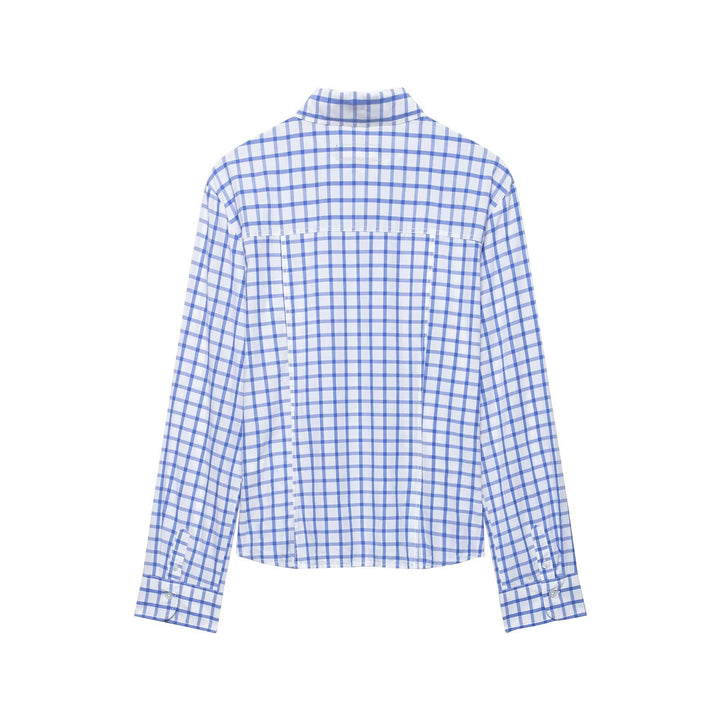 Women's tailored checkered shirt blouse made of cotton blend with Kent collar Mune Fashion