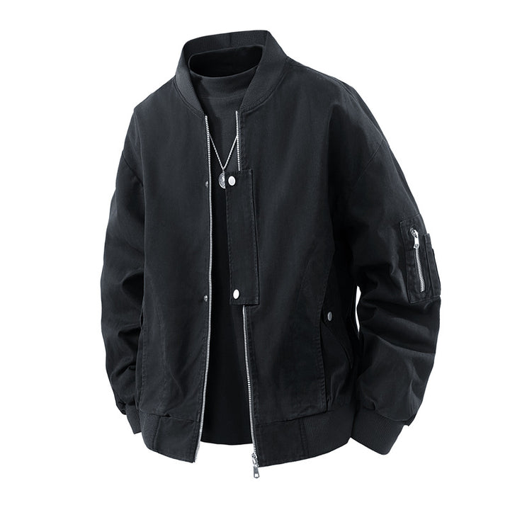 Men's Boxy Bomber Jacket in Utility Look with Sleeve Zipper & Ribbed Cuffs Mune Fashion