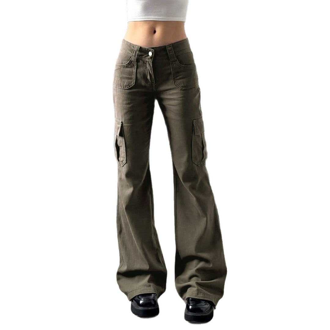 Women's Cargo Flares with High Waist, Flap Pockets and Wide Leg Mune Fashion