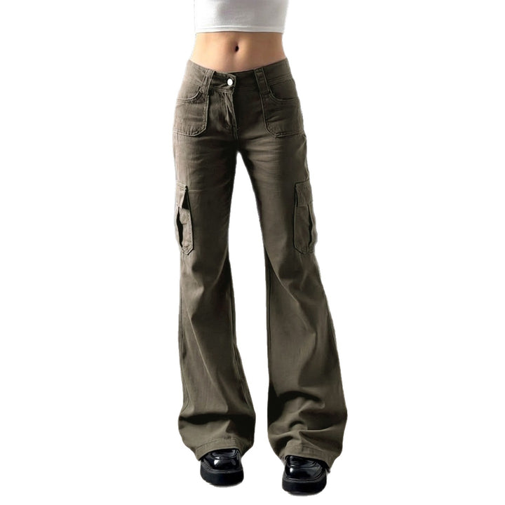 Women's Cargo Flares with High Waist, Flap Pockets and Wide Leg Mune Fashion