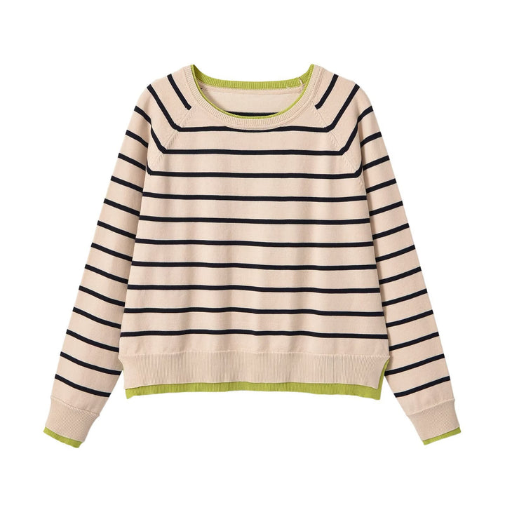 Women fine knit sweater with layer look, round neck and raglan sleeves Mune Fashion