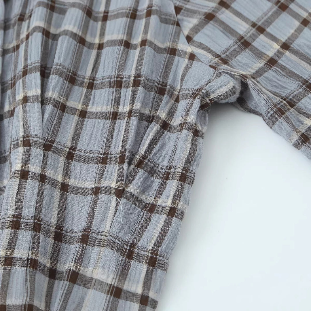 Ladies' maxi dress in shirt blouse style with continuous button placket and tailored pleated section Mune Fashion
