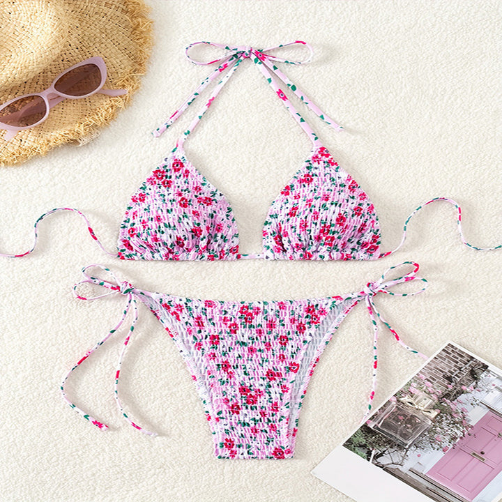 Women's Triangle Bikini with Floral Ruffle Pattern Mune Fashion