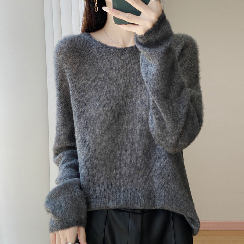 Women's Ultralight Mohair-Look Oversized Sweater with Boat Neck and Drop Shoulder Mune Fashion