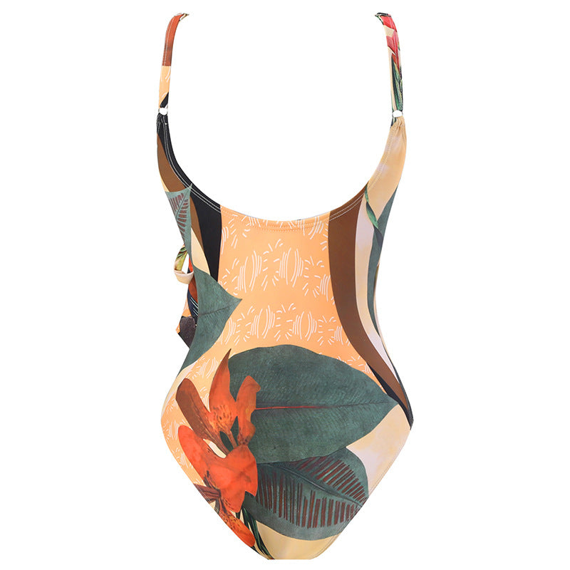 Women's One-Piece Swimsuit with Floral Wrap Skirt Mune Fashion