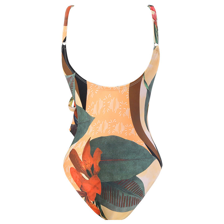 Women's One-Piece Swimsuit with Floral Wrap Skirt Mune Fashion