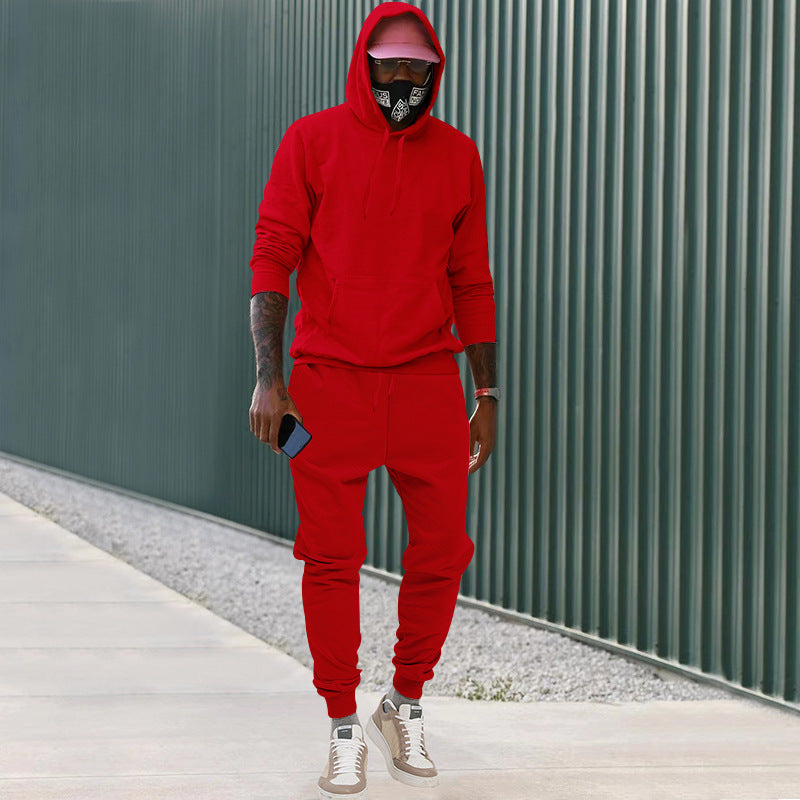 Men's casual hoodie and jogging set made of French Terry with kangaroo pocket, ribbed cuffs, and elastic drawstring waistband Mune Fashion
