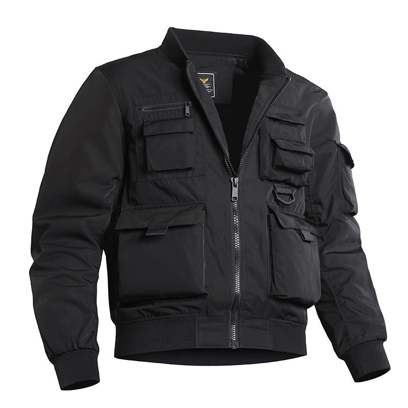 Men's Tactical Bomber Jacket in Field Look with Modular Outer Pockets and Elastic Hem Mune Fashion