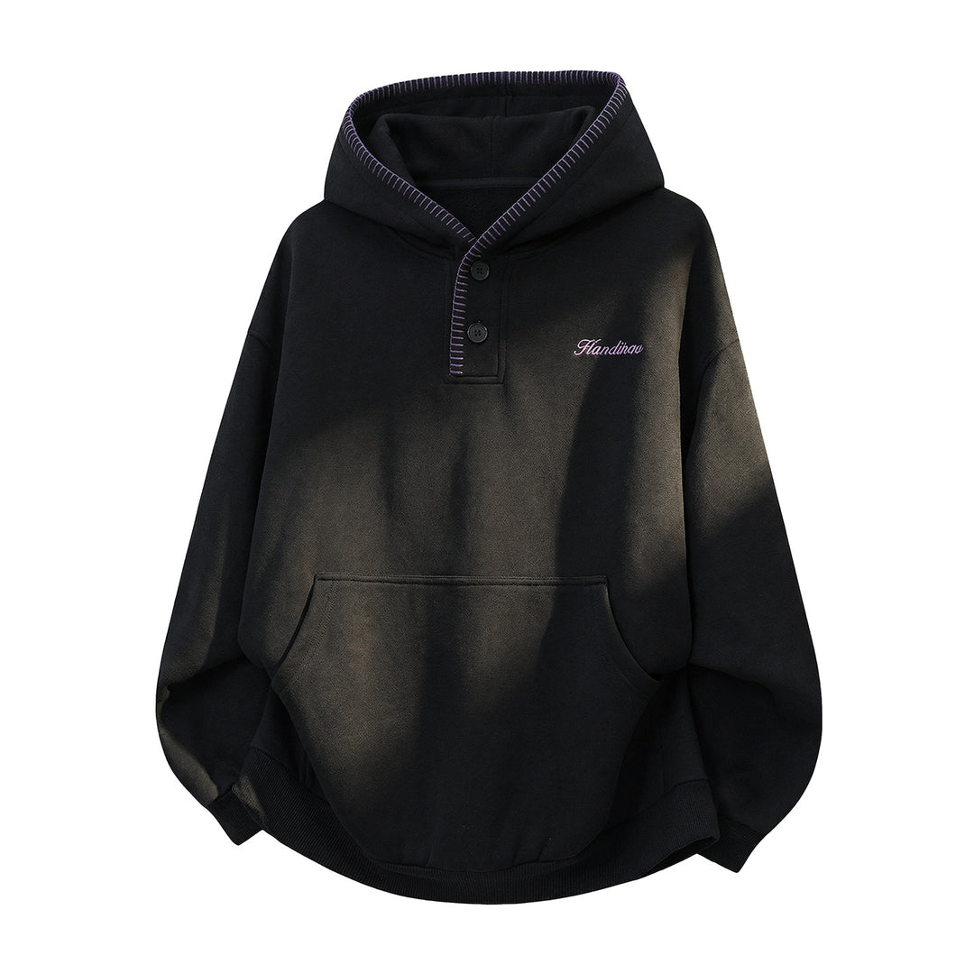 Unisex Oversize Hoodie with Kangaroo Pocket, Half Button Placket, and Decorative Stitch Mune Fashion