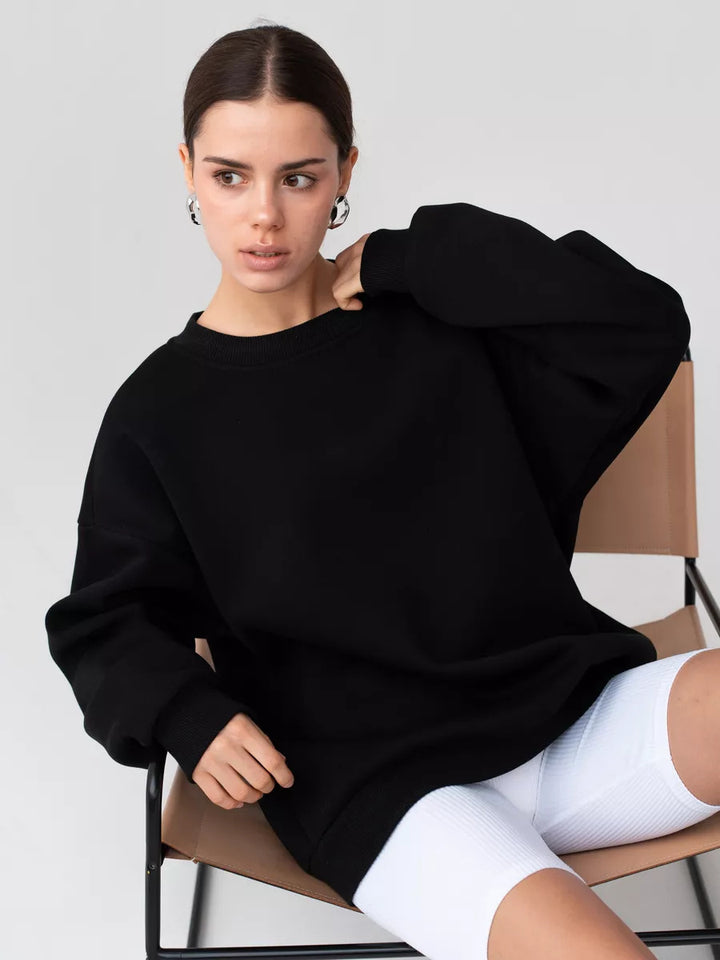 Women's oversized sweatshirt with round neckline, French terry inner lining, and dropped shoulder Mune Fashion