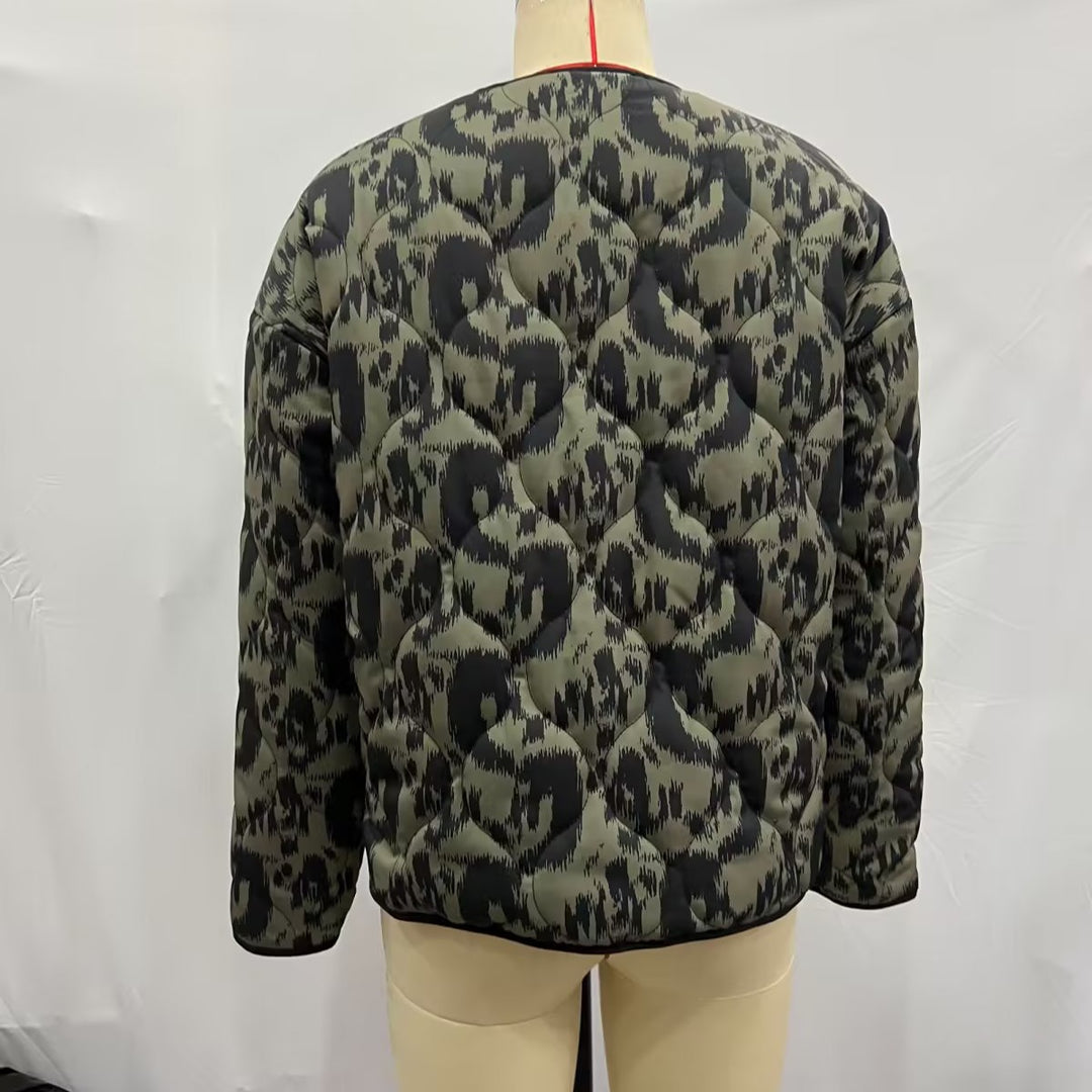 Ladies Nan Quilted Ikat Print Quilted Jacket with Round Neckline, Contrast Piping and Patch Pockets Mune Fashion
