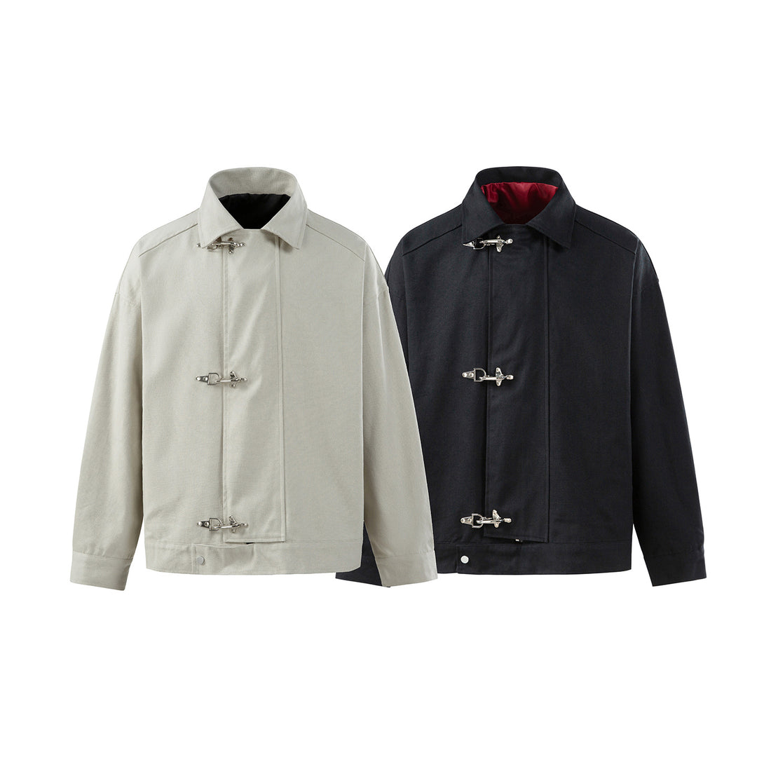 Men's Oversized Canvas Jacket with Distinct Metal Hook Closures Mune Fashion