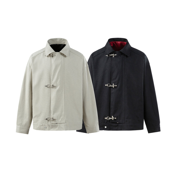 Men's Oversized Canvas Jacket with Distinct Metal Hook Closures Mune Fashion