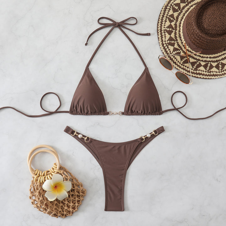 Ladies triangle bikini with elegant gold accent Mune Fashion