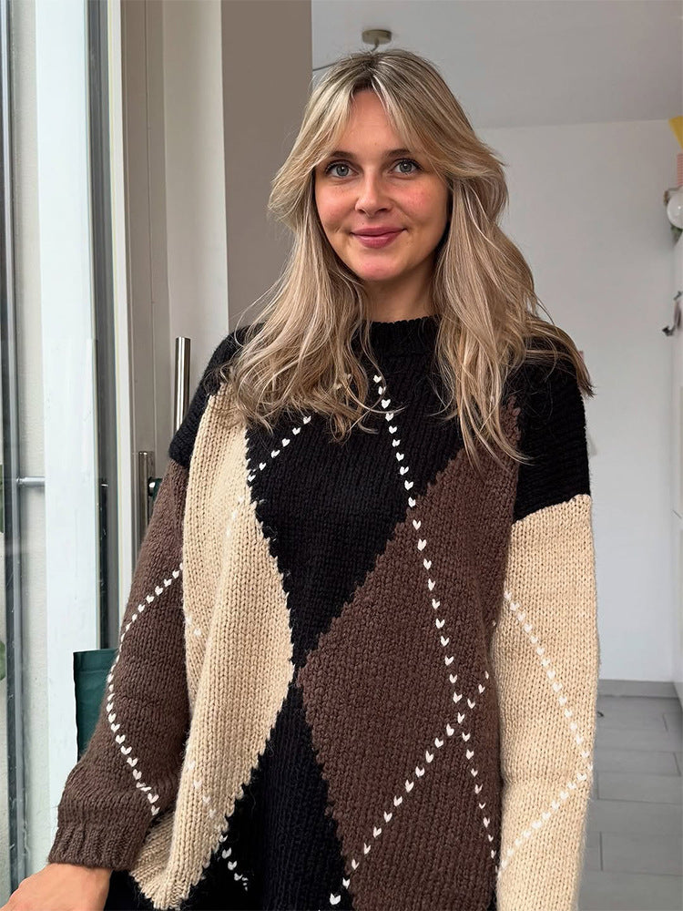 Women's chunky knit oversized sweater with diamond knit pattern Mune Fashion