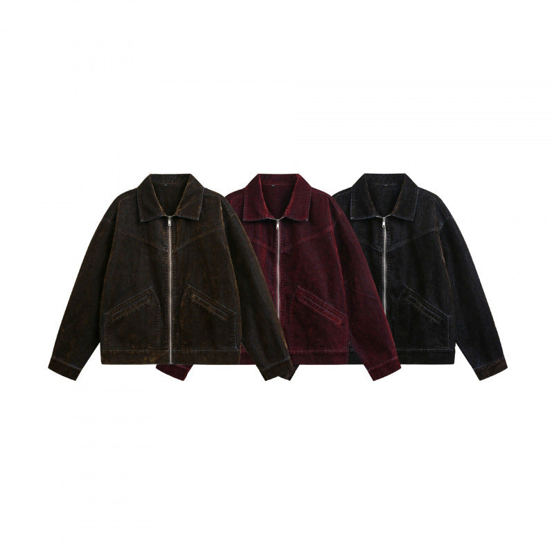 Men's Boxy Cord Blouson Jacket with Metal Zipper, Shirt Collar and Angled Insert Pockets Mune Fashion