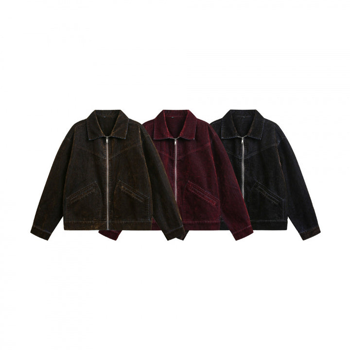 Men's Boxy Cord Blouson Jacket with Metal Zipper, Shirt Collar and Angled Insert Pockets Mune Fashion