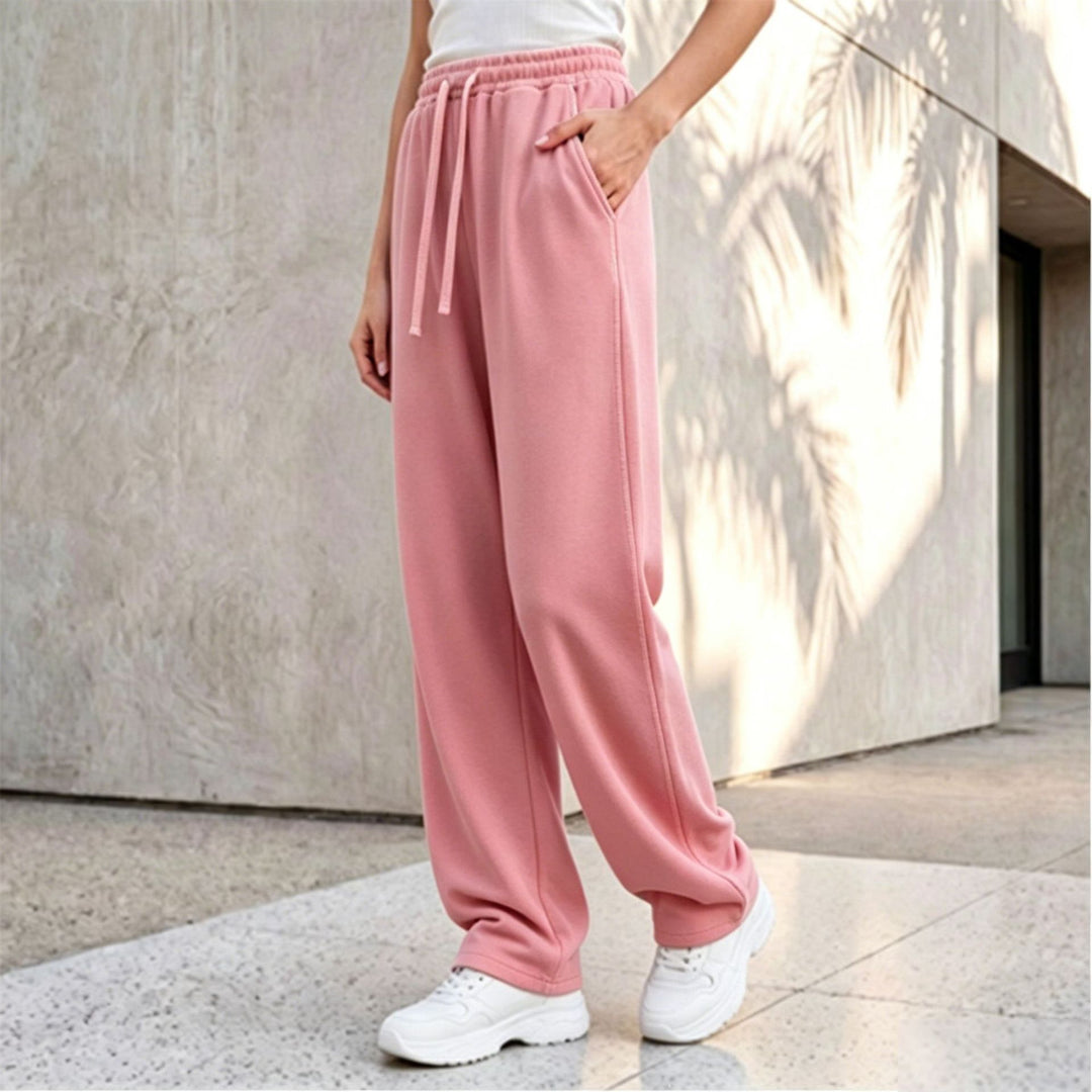 Women's wide lounge palazzo pants with high comfort waistband, drawstring, side pockets, and decorative side seam Mune Fashion