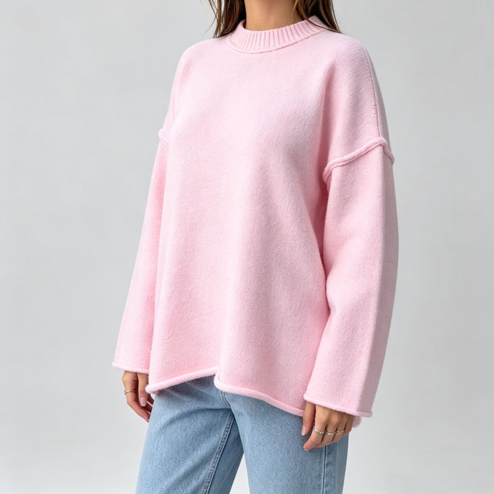 Women Oversize Boxy Sweater with short stand-up collar and decorative edge seam Mune Fashion