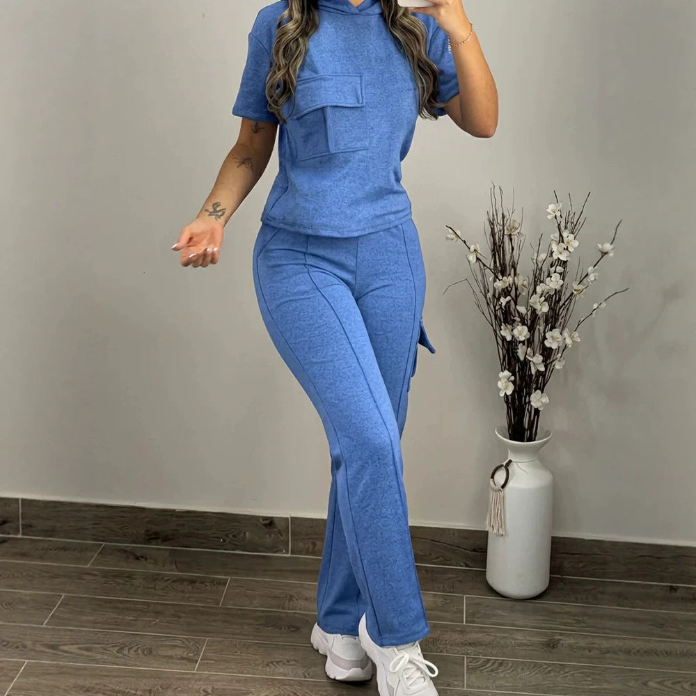 Women's loungewear set with hooded top and cargo palazzo pants Drune