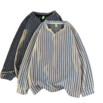 Women's fine knit sweater with a fine waffle texture, V-notch neckline and casual oversized fit Mune Fashion